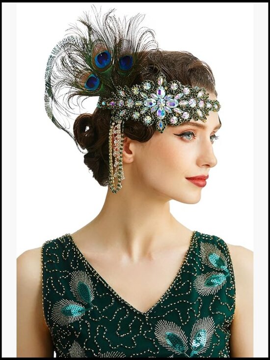 Vintage Flapper Headband with Feathers and Rhinestones - Retro Hair Accessory